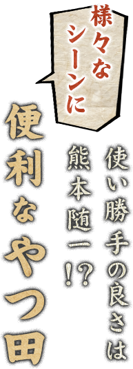 様々なシーンに便利なやつ田　使い勝手の良さは熊本随一！？